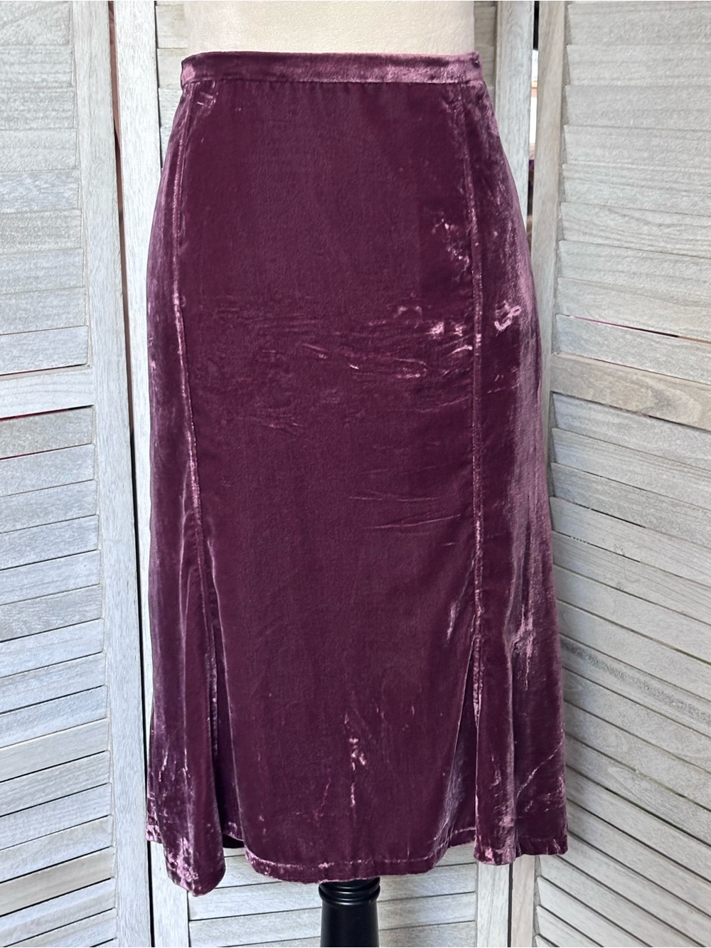 VTG Y2K Crushed Velvet MidiSkirt Pleated Hem Mauve/Raspberry SZ16 Apostrophe
